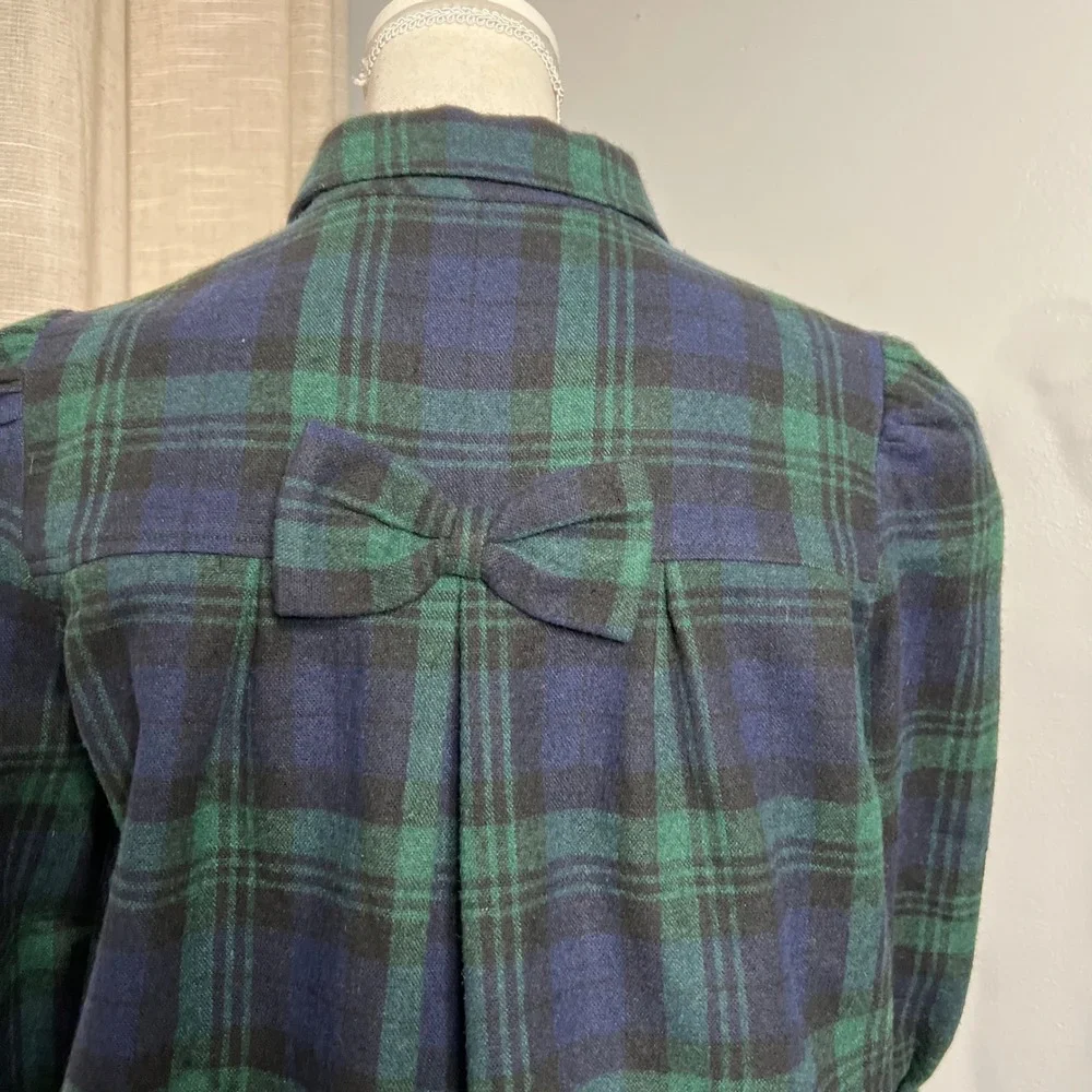 Y2K Vintage Betsey Johnson Plaid Wool Jacket 3/4 Sleeves Green USA Women's 6‎